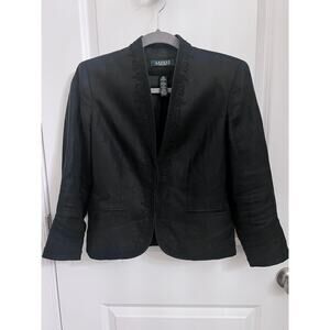 Lauren Ralph Lauren Petite Sz 8 Black Linen Blazer Embroidery Dark Academia Chic